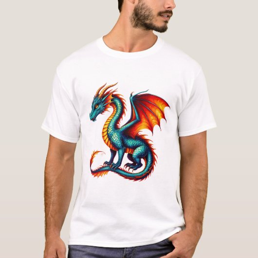 金色の鱗を持つ雄偉なドラゴン Tシャツ (正面)