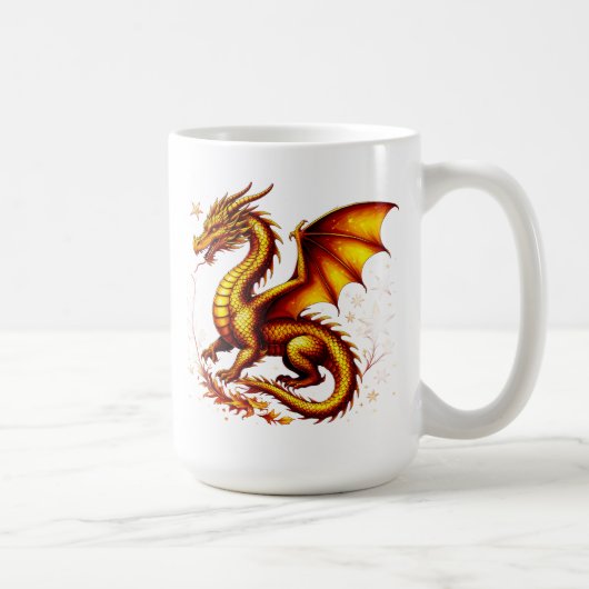 金色の鱗を持つ雄偉な黄金のドラゴン コーヒーマグカップ (右)
