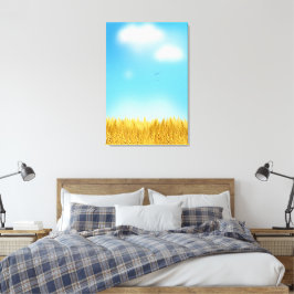 金色の麦畑 青空 油絵 夏 キャンバスプリント
