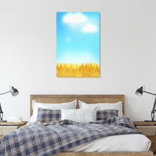 金色の麦畑 青空 油絵 夏 キャンバスプリント (インサイチュ (寝室))