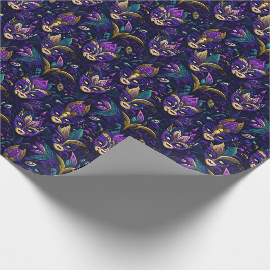 金色の黄色のマスクを持つマルディグラ ラッピングペーパー (角)