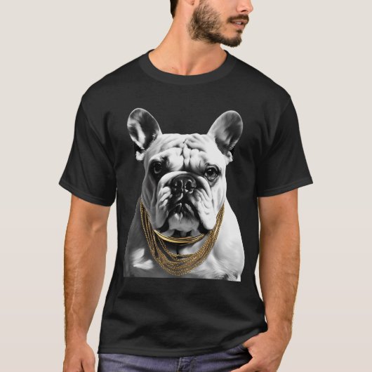金色の黒と白のブルドッグ Tシャツ (正面)