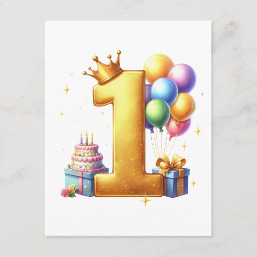 金色の1歳 誕生日 エンクロージャーカード (正面)