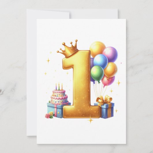 金色の1歳 誕生日 招待状 (正面)