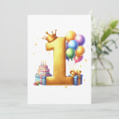 金色の1歳 誕生日 招待状 (スタンド正面)