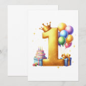 金色の1歳 誕生日 招待状 (正面/裏面)