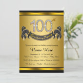 金色の100歳の誕生日パーティー 招待状 (スタンド正面)