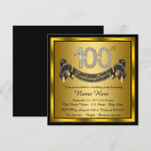 金色の100歳の誕生日パーティー 招待状 (正面/裏面)