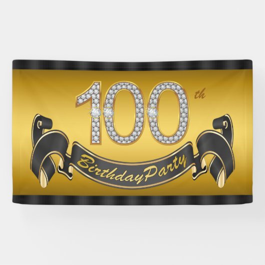 金色の100歳の誕生日パーティー 横断幕 (横)