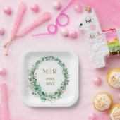 金色の50周年結婚記念ユーカリフラワー ペーパープレート (パーティー)