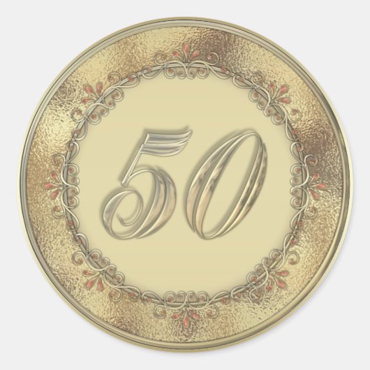 金色の50周年記念パーティーシールラベル ラウンドシール (正面)