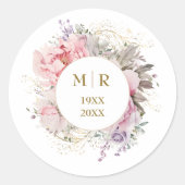 金色の50周年記念結婚式 ピンクの芍薬の花 ラウンドシール (正面)