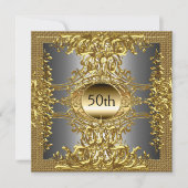 金色の50歳の誕生日パーティー 招待状 (正面)