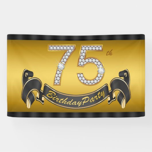 金色の75歳の誕生日パーティー 横断幕 (横)
