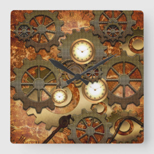 金色のSteampunk スクエア壁時計