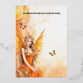 金色オレンジの妖精プリンセス神話ファンタジー 箔招待状 (裏面)