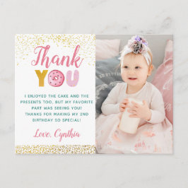 金色グリッターガール ドーナツ 誕生日 フォト サンクス ポストカード