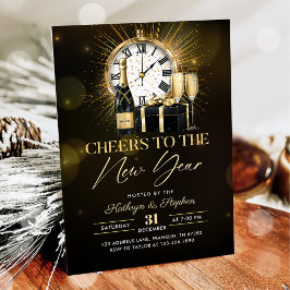 金色シャンパンお祝いニューイヤーズイブパーティー 招待状