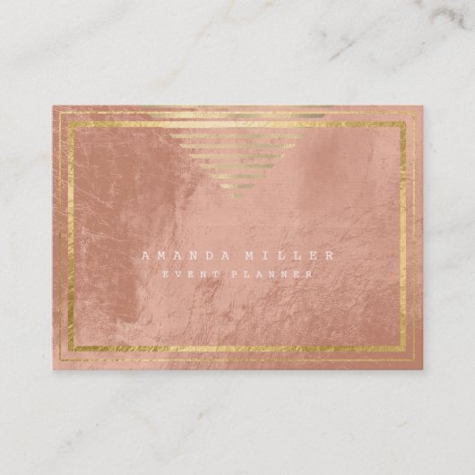 金色ストライプのフレームミニマルジオメトリのピンクのスキン 名刺 (正面)