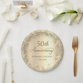 金色スパングルメタリック 50回目の結婚記念日 ペーパープレート