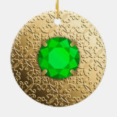 金色ダマスクに偽エメラルド宝石 セラミックオーナメント (裏面)
