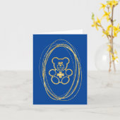 金色テディベアのアウトライン ハグ カード 無菌 (黄色い花)