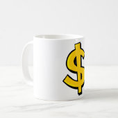金色ドルマーク太字黄色お金シンボル コーヒーマグカップ (正面左)
