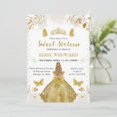 金色ドレスのブロンドプリンセス スイート16 招待状 (スタンド正面)