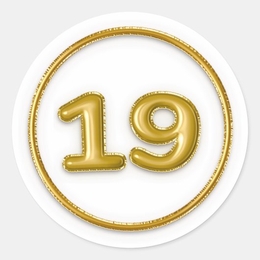 金色バルーン ナンバー19 ラウンドステッカー ラウンドシール (正面)