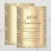 金色メタリックラメ 60回結婚記念日 招待状 (正面/裏面)