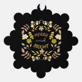 金色メリーで明るいパーソナライズされた オーナメントカード (正面)
