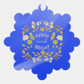 金色メリーで明るいパーソナライズされた オーナメントカード (正面)