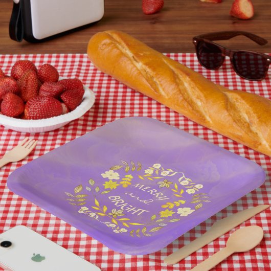 金色メリーで明るいパーソナライズされた ペーパープレート (ピクニック)