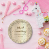 金色ラメメタリック 60回結婚記念日 ペーパープレート (パーティー)