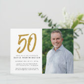 金色ラメ 50歳の誕生日パーティー 写真招待状 招待状 (スタンド正面)