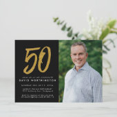 金色ラメ 50歳の誕生日パーティー 写真招待状 招待状 (スタンド正面)