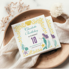 金色リトルマーメイド10歳の誕生日 | アンダーザシー スタンダードカクテルナプキン