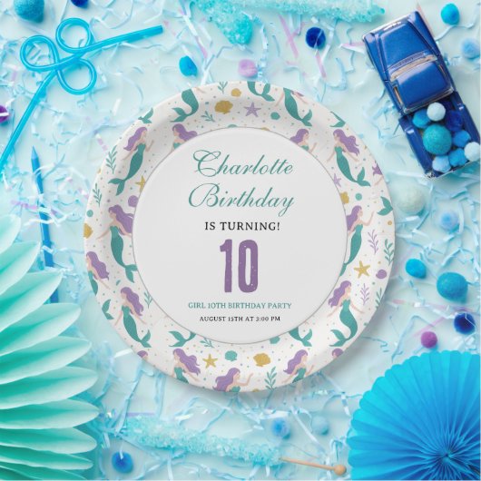金色リトルマーメイド10歳の誕生日 | アンダーザシー ペーパープレート (パーティー)