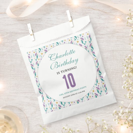 金色リトルマーメイド10歳の誕生日 | 海の中 フェイバーバッグ (クリップ留めされた状態)