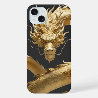 金色中国の龍のアート | 神話の生物ファンタジー iPhone 15 PLUSケース