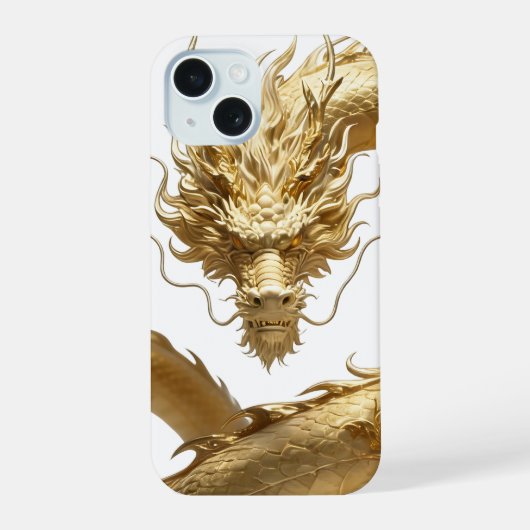 金色中国の龍のアート | 神話の生物ファンタジー iPhone 15ケース (裏面)