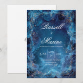 金色 天空の液体 青い煙 冬のウェディング 招待状 (正面/裏面)