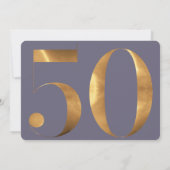 金色 紫色 青色 アジサイ 50歳の誕生日フォト 招待状 (裏面)