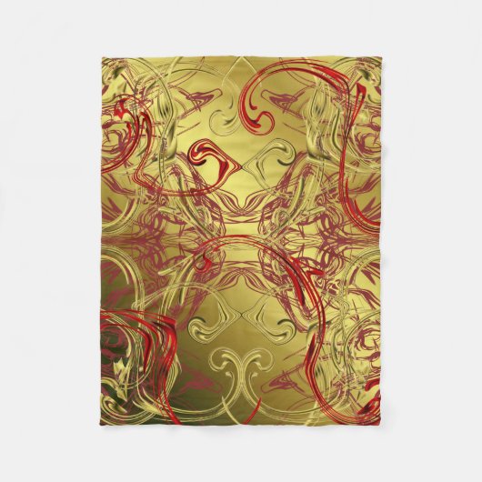 金色、赤、黒の光沢のあるフェスティバル フリースブランケット (正面)