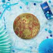 金色、赤、黒の光沢のあるフェスティバル ペーパープレート (パーティー)