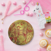 金色、赤、黒の光沢のあるフェスティバル ペーパープレート (パーティー)