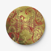 金色、赤、黒の光沢のあるフェスティバル ペーパープレート (正面)