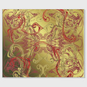 金色、赤、黒の光沢のあるフェスティバル ラッピングペーパー (フラット)