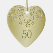 金花柄の渦巻の第50誕生日のハートのオーナメント セラミックオーナメント (右)