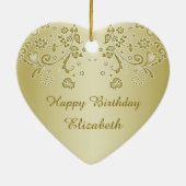 金花柄の渦巻の第50誕生日のハートのオーナメント セラミックオーナメント (裏面)